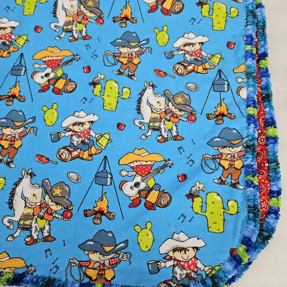 Handmade cowboy baby blanket with embroidered edges 42